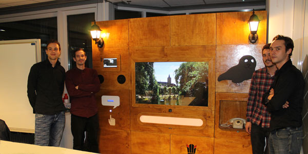 Students at the interactive wall for dementing elderly