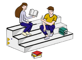 illustration meet-up in the library