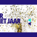 Champagneglas en gouden confetti met de tekst: HvA'er van het Jaar 2022