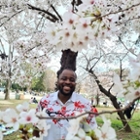 Joe standing among the cherry blossoms in Japan